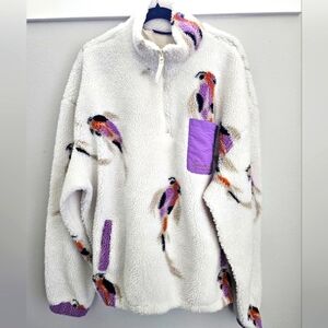 Taylor Swift Cozy White and Purple Women's Fleece 1/4 Zip Sweatshirt